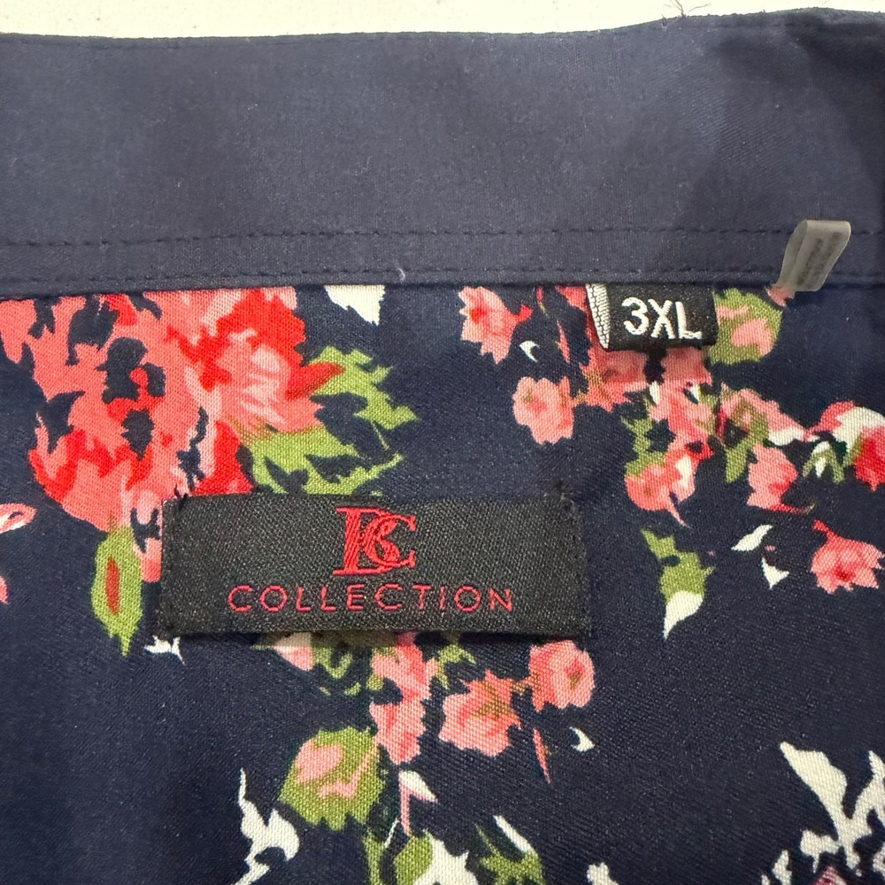 BC Collection Mens Floral Rose Print Short Sleeve Button Down Shirt Navy 3XL NEW - Picture 2 of 6